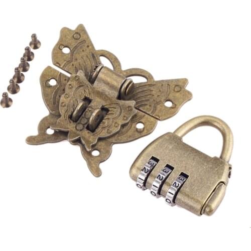 Zinc Alloy Antique Bronze Digital Password Lock Padlock and Box Toggle Butterfly Latch Hasp for Jewelry Chest Gift Box Suitcase