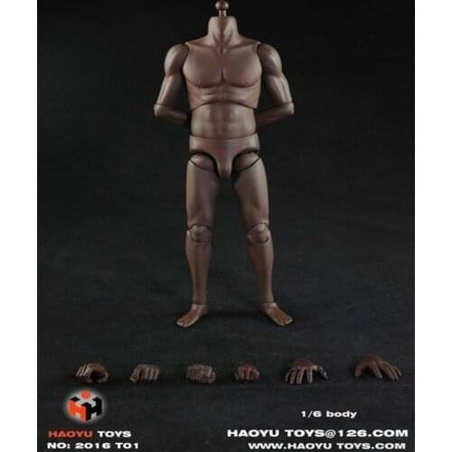 HAOYU TOYS T01 1/6 Male Figure Body Model Black Skin Musclar Movable Joints For 12" Doll Head