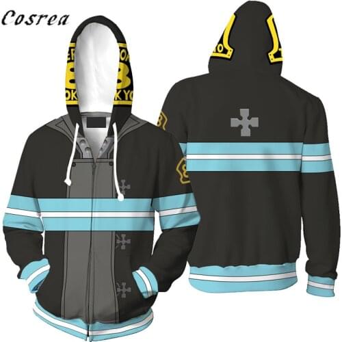 Anime Fire Force Costume Blazing Firefighting Corps Cosplay Tamaki Kotatsu Hoodie Sweatshirt Mens Fire Brigade Uniform Hoodies