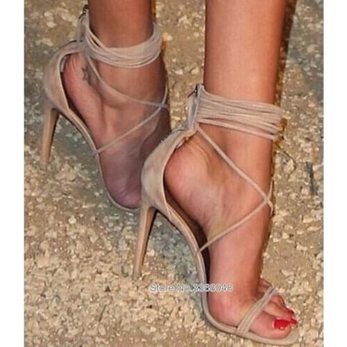 Hot Selling Concise Design Summer Style Beige Suede Leather Stiletto Sandals Slip Strap Zipper For Women Drop Shipping