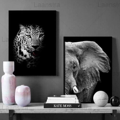 Minimalist Black and White Wild Animals Canvas Painting Lion Owl Elephant Poster with Prints Leopard Zebra Wall Picture Art