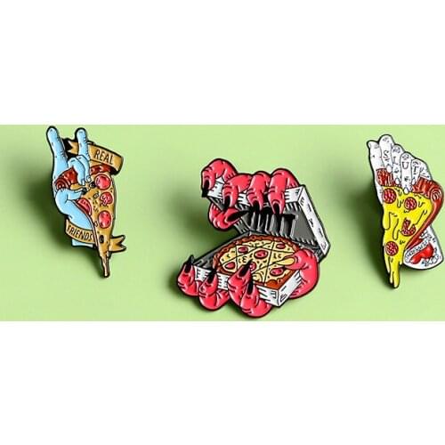 Fashion Horror Hungry Ghost Witch Pizza Brooches Enamel Alloy Men Women Fashion Collar Lapel Badges Halloween Days Jewelry Gifts