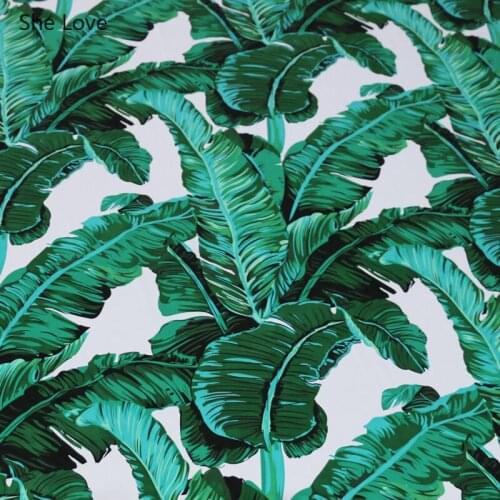 Chzimade 1Meter Large Leaf Printed Fabric Soft Beach Non-transparent Chiffon Patchwork Sewing Fabric For Women Dress Materials