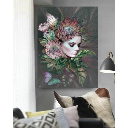Full Square Round Green Leaves Flower woman Diamond Embroidery DIY Diamond Painting Cross Stitch kit Fairy Girl mosaic Room Art