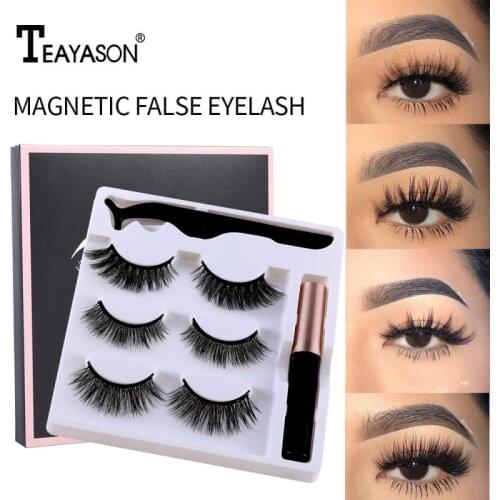 Magnetic Eyelashs set 3 Pairs Magnet Liquid Eyeliner& Magnetic Lashes & Tweezer Set Waterproof Long Lasting Eyelash Handmade