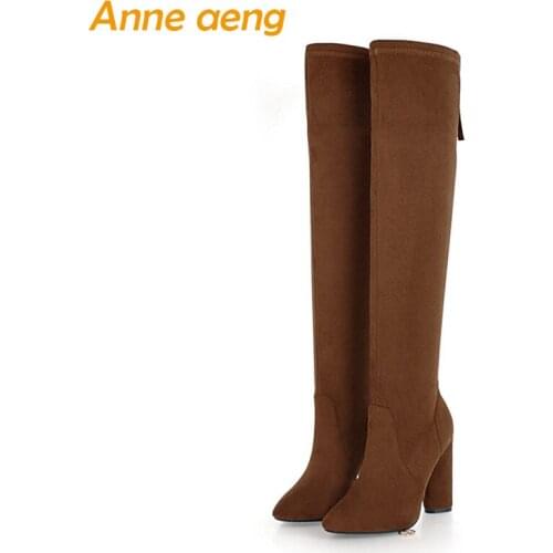 New Spring/Autumn Women Over-The-Knee Boots High Heel Pointed Toe Zipper Sexy Ladies Women Shoes Thigh High Boots Big Size 33-46