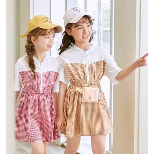 Girls' Wear 2019 Summer New Girls Cotton Hooded Color Dress