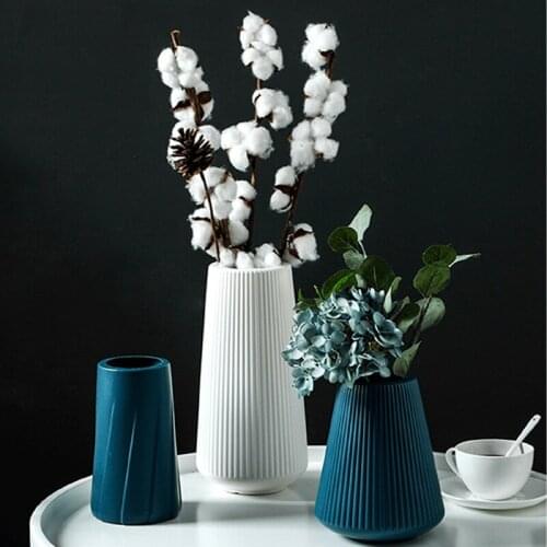 Simple Striped Small Vase Living Room Flower Arrangement Decoration Imitation Ceramic Plastic Flower Pot