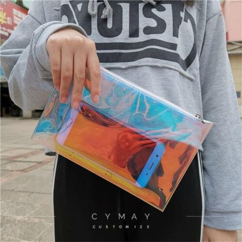 Custom logo transparent TPU Holographic cosmetic bag Personalized laser pvc makeup bag 50Pcs