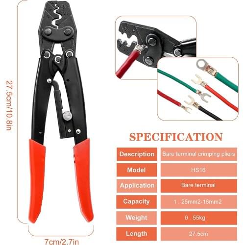 HS-16 Crimping Pliers Self-Adjusting Crimping Tools for 1.5-16mm² (AWG 16-5) Cable End Ferrules