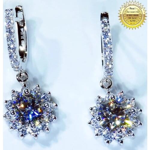 10K Au417 White Gold Earrings Earrings DVVS Moissanite Diamonds Sunflower Round Trendy Wedding Engagement Earrings