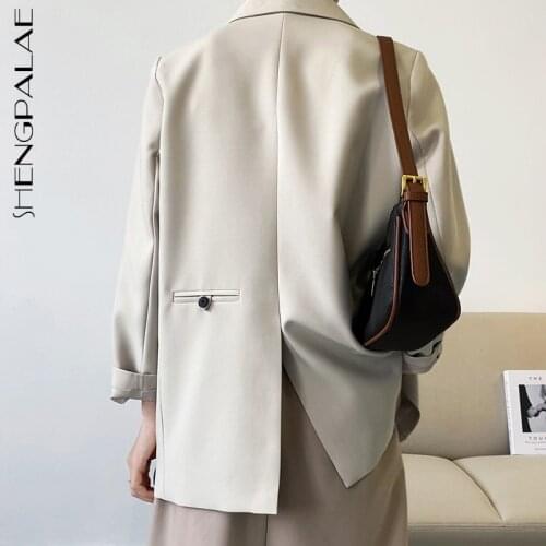 SHENGPALAE Temperament Back Split Blazer Womens Spring 2021 New Notched Loose Single Breasted Long Sleeve Silhouette Coat Suit