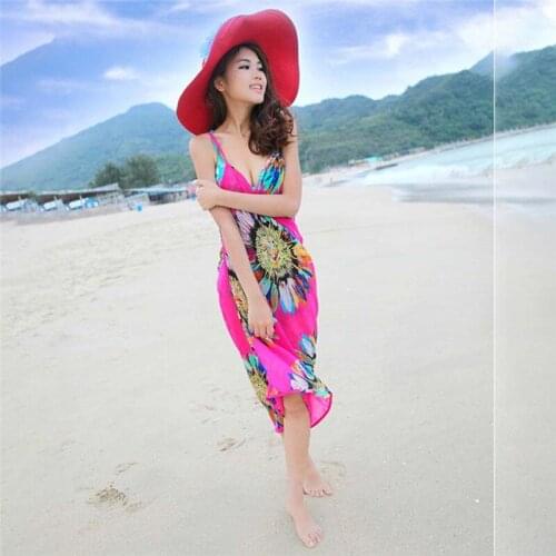 2020 Printed Beach Dress Chiffon Sun Flower Summer Beach Dress High Quality Brand Solid Color Sunscreen Dress