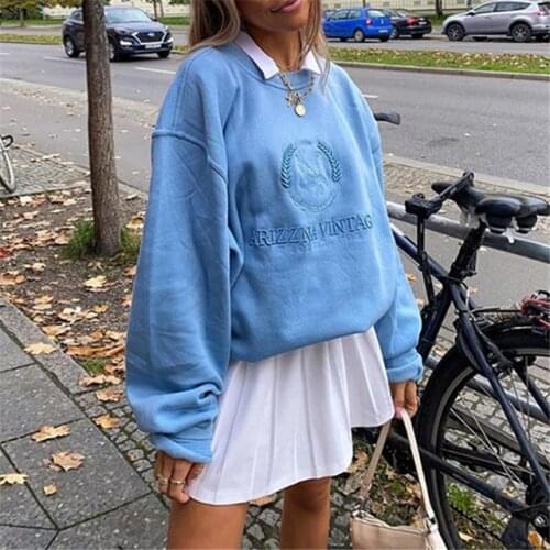 YICIYA Letter Print Sweatshirt Vintage Women Hoodies Crewneck Sweatshirt Women Oversized 2021New Casual Streetwear Girls