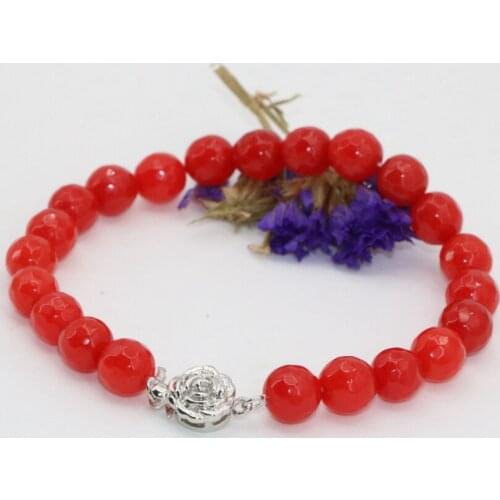 Tope quality original design 8mm round jades red natural stone chalcedony faceted beads bracelets jewelry 8inch B2711