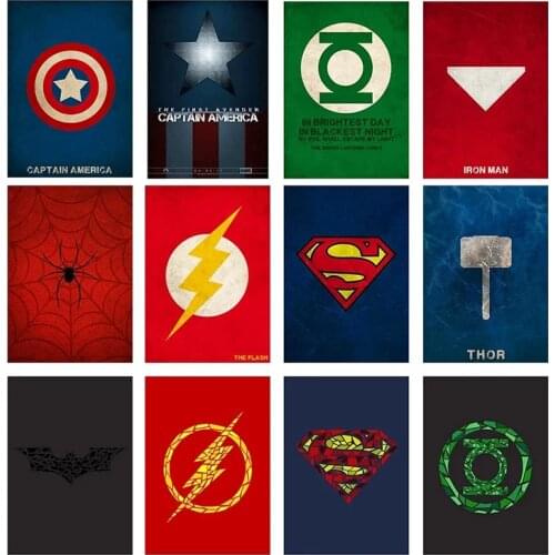 Vintage Posters Marvel Superhero Logo Canvas Painting Minimalist Prints Pictures Decoration Wall Art for Living Room Home Decor