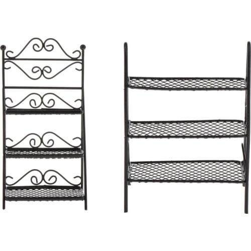 1:12 Black Dollhouse Iron Shelf Flower Stand Rack Decoration Model Accessory