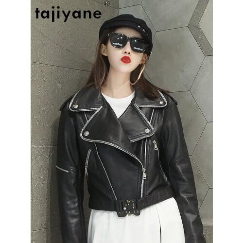 Jacket Leather Womens Real Sheepskin Coat Female Short Biker Jacket for Women Spring Autumn 2021 Veste Femme Pph4498
