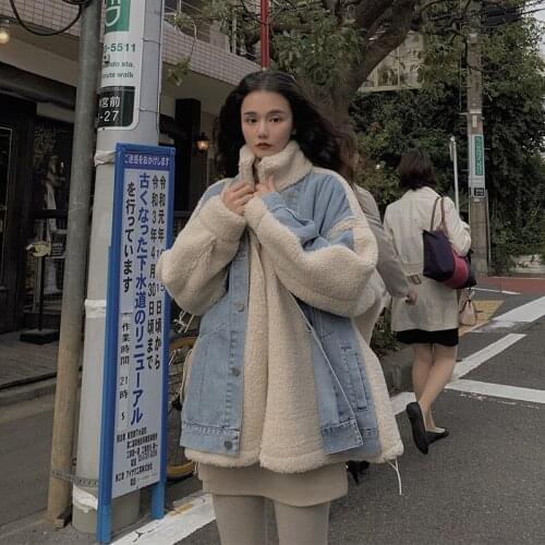 2021 New Women Jacket Loose Warm Thick Jeans Berber Fleece Joint Coat Fashion Casual Slim Student Padded Outwear Street Style