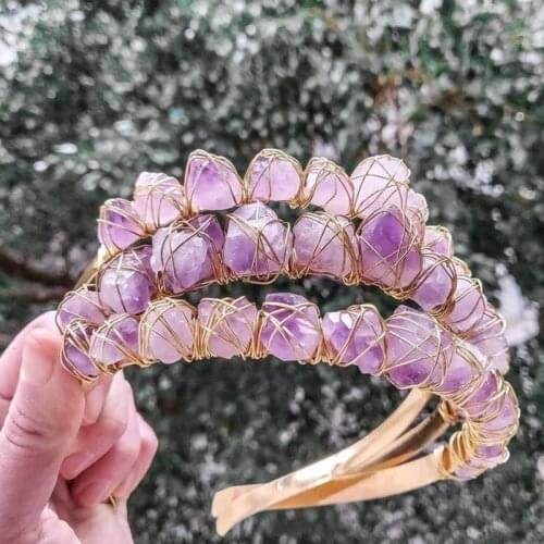Women Halloween handmade Amethyst Crown headband girls Rhinestone hairband quartz bohemian hair accessory