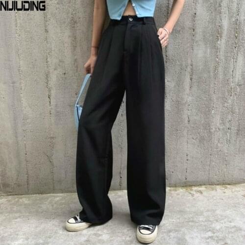 Women Loose Straight Pants 2021 Spring Summer Solid Casual High Waist Elegant Suit Pants Female Long Trousers Mujer Pantalon New