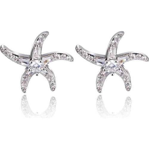 Women Earrings Fashion Earrings Five Pointed Starfish Inlaid Purple Cubic Zirconia Sweet Romantic Surprise Gift for Girlfriend