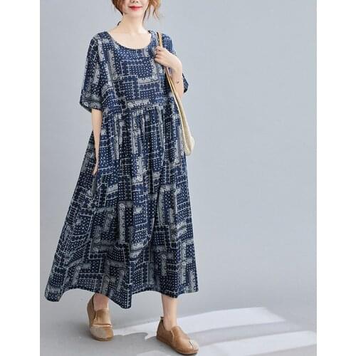 One Piece Plus Size Korean Women Dress Plus Size Cotton Linen Maxi Long Dress Robe Female Vintage Summer Sundress Lady Vestidos