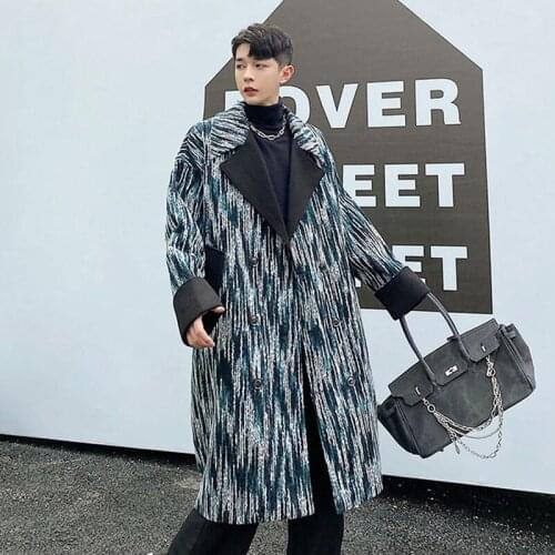 Winter Mens Loose Overcoat Turn-down Collar Double Breasted Long Woolen Coat Oversize M33