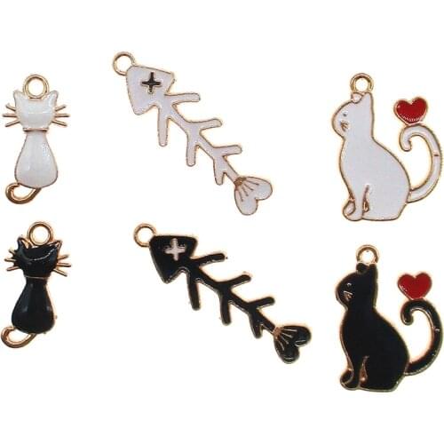10pcs Fish bones Enamel Cat Charm For DIY Jewelry Making Fashion Charm Bracelet Necklace Pendant Charms Findings XL686