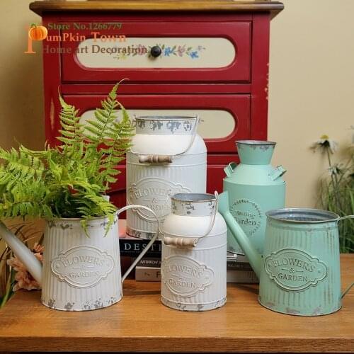2019 Rural Style Retro Do Old Iron Flower Bucket Mediterranean Vintage Vase Flowerpot Florist Portable Barrel Watering Can