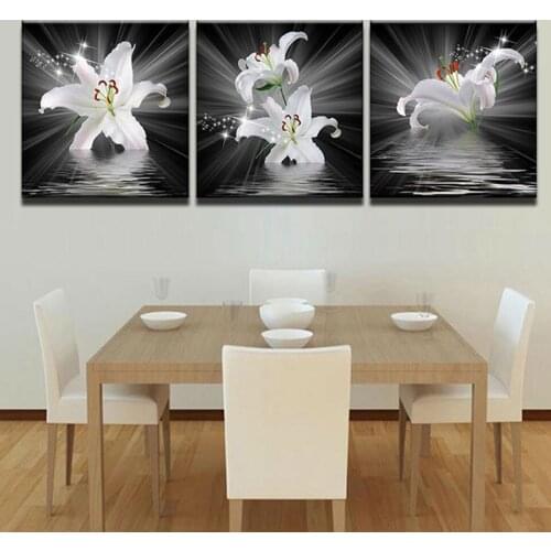 3 Panels White Lily Flower Diamond Mosaic Full Square Round Drill 5d Diy Diamond Embroidery Triptych,Christmas,wall decorations