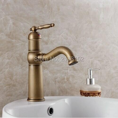 Free Shipping Solid Antique Brass Long Mouth Bathroom Faucet Classic Single Handle Swivel Brass Basin Sink Mixer Tap A-026
