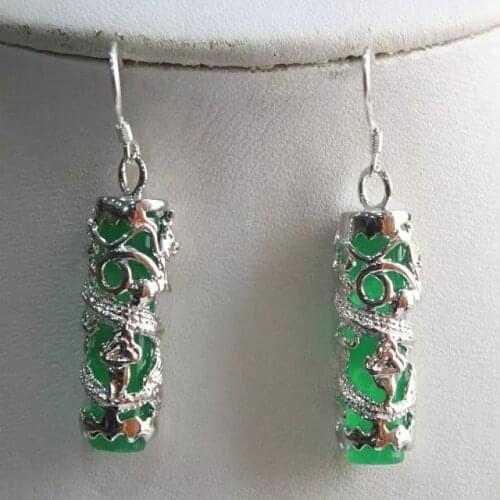 Brinco wedding brincos moda pendientes earring brinco wedding Green GEM Dragon 925 Earrings