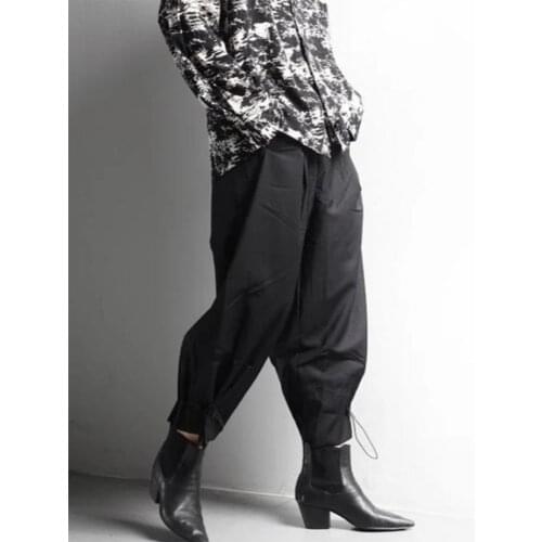 Mens pants with drawstring design classic dark new versatile simple fashion loose large straight pants