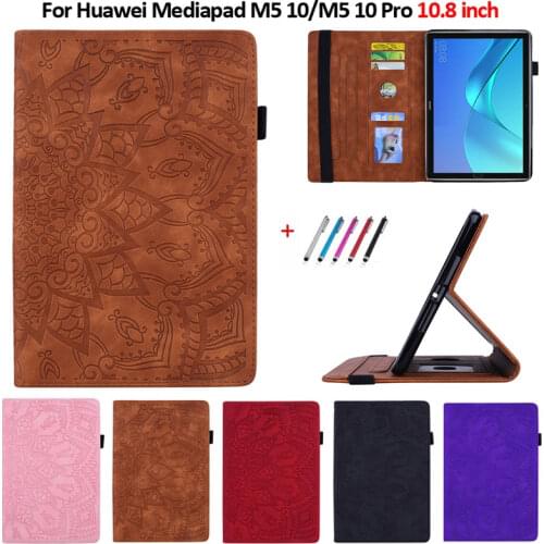 For Huawei Mediapad M5 10 Pro Case CMR-AL09/W09/W19 Tablet Flower 3D Emboss Leather Cover For For Huawei MediaPad M5 10.8 inch