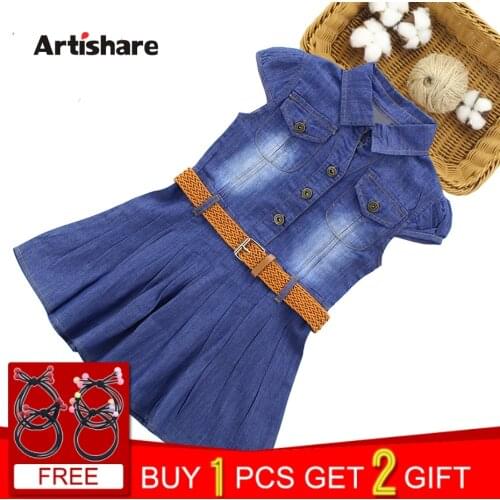 Kids Dress For Girls Summer Denim Dress For Girls Kids 6 8 10 12 With Belt Dress Girl Teenage Vestidos Infantis Clohes