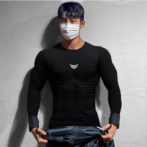 Running T-shirt Men Compression Tight Long Sleeve Fitness Mens Sports Shirt Jogging Quick Dry Training Tees Gym Clothing