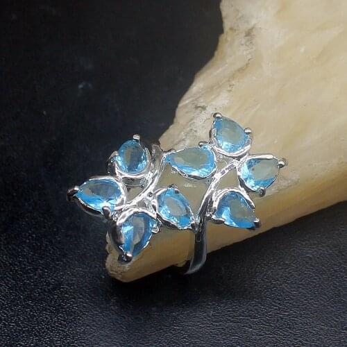 Gemstonefactory Jewelry Big Promotion Single Unique 925 Silver Gemstone Blue Topaz Women Men Gifts Band Rings 9# 20212901