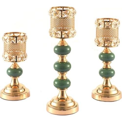 Crystal Candle Holders Coffee Dining Table Centerpieces Metal Candlesticks Stand Wedding Christmas Halloween Decoration