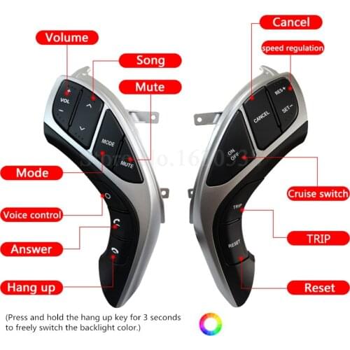 Seven colors backlight, free switching Car Cruise Control Steering Wheel Buttons Switch For Hyundai Elantra 2012 I30 2015