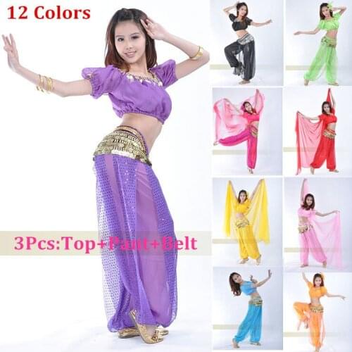 Belly dance clothes costume belly dance set indian dance bellydance wear 3pcs Top&Pant&Belt,12 colors for your choice