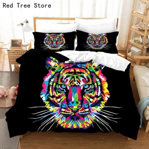 Animal Tiger Design Printed 3D Bedding Set Black Duvet Quilt Cover Comforter Bed Linen Pillowcase King Queen Size Boy Kids Gifts