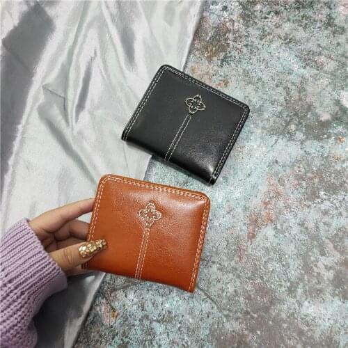 Fashion Ultra-thin Small Wallet Women Short Folding Wallet Two Fold Simple Buckle Card Bag