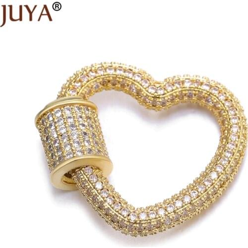 Creative Luxury AAA Cubic Zirconia Heart Charm Clasps Accessories Fit For Making Necklace Pendants DIY Fine Jewelry Components