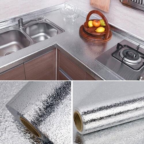 Kitchen Oil-proof Waterproof Wallpaper Aluminum Foil Self Adhesive Furniture Stove Cabinet Cooktop Stickers DIY Wall Paper Hot