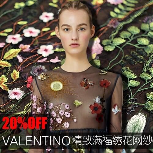 Summer high-end fabric polyester multicolor leaves embroidered cloth 130cm lace fabric evening dress women clothes accessories