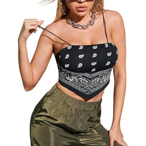 Summer Womens Sexy Cami Tank Top, Casual Paisley Print Sleeveless Backless Bandana Camisole