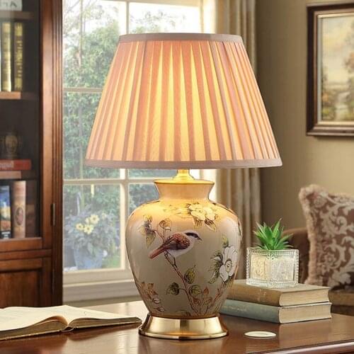 All Copper American Bedroom Bedside Lamp New Chinese Style Living Room Creative Light European Home Warm Ceramic Table Lamps