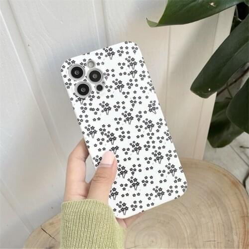 Retro kawaii sweet black Flowers art Japanese Phone Case For iPhone 11 12 Pro Max Xs Max XR Xs 7 8 Plus X 7Plus case Cute Cover