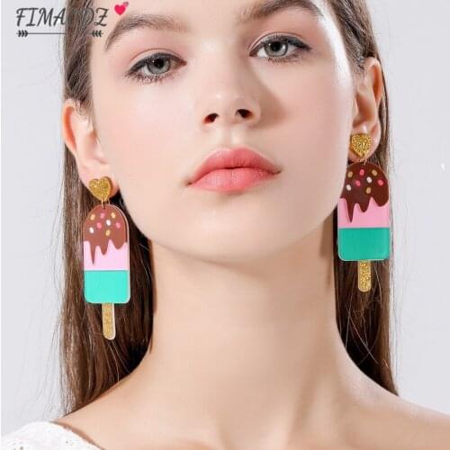 FIMAODZ Fashion Donuts Ice Cream Earrings for Women Girls Summer Party Popsicle Fun Cartoon Acrylic Drop Earring Sweet Jewelry